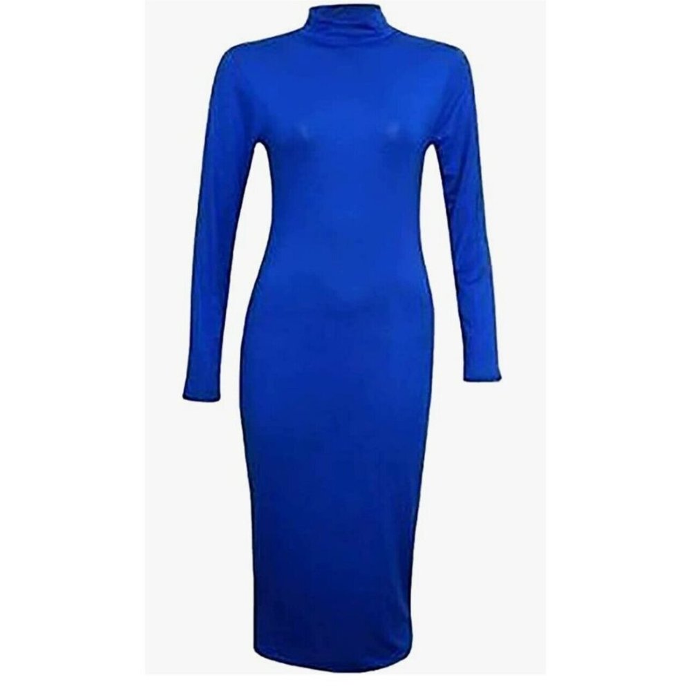 StyleWear Womens Long Sleeve Stretch Bodycon Long Dress Ladies Polo Neck...